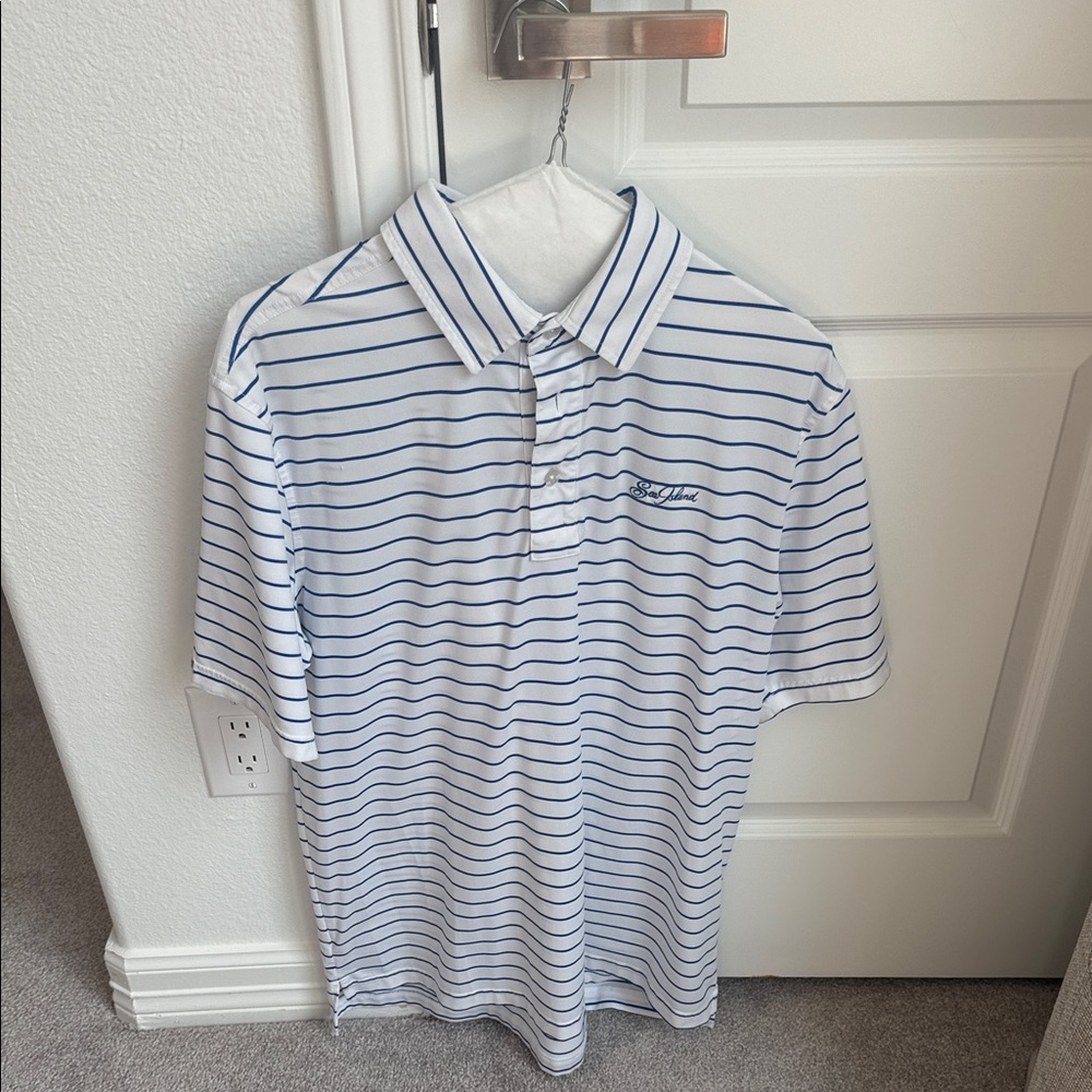 White and Blue Striped Polo Shirt